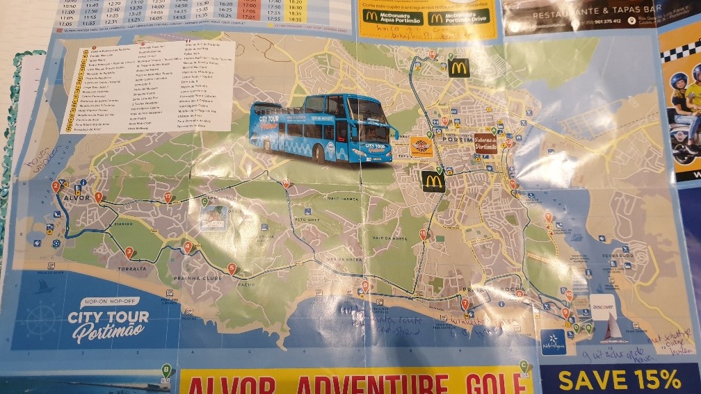 Hop on Hop Off in Portimao route plattegrond